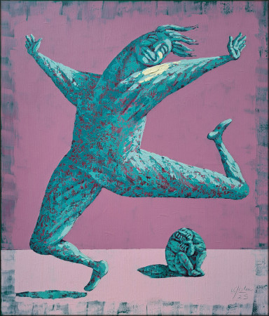 V růžové - akryl, 70x60